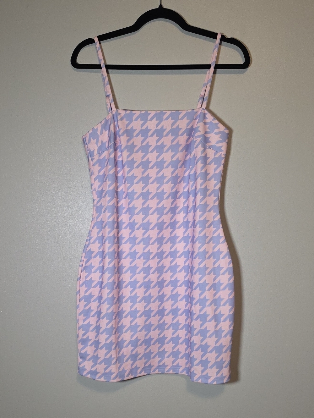 Sugar Thrillz Pink and Lavender Houndstooth Spaghetti Strap Mini Dress